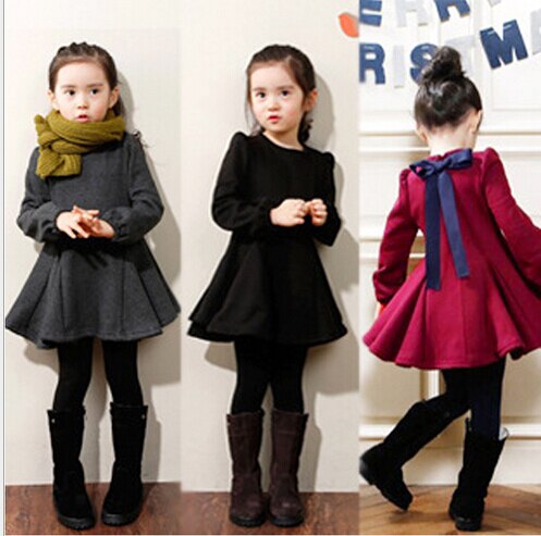 Winter Girls Dress Thicken Girls Warm Cotton A letter Dress Kids Cute Style Comfortable material big Peplum with Dress GA