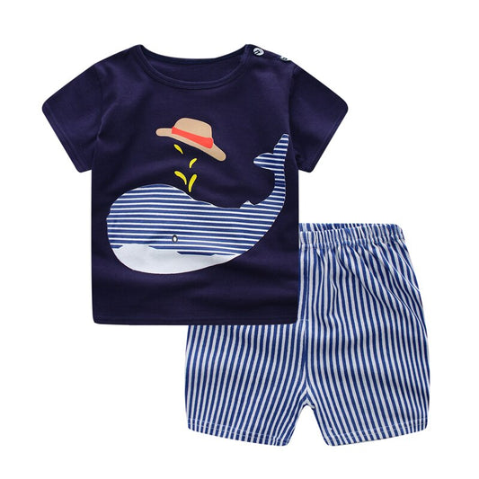 Baby Boys Clothing Sets Baseball Uniform 2pcs/Set  Baby Girls Clothes Cartoon Blue Whale Short Sleeve Infant Cotton Underwear