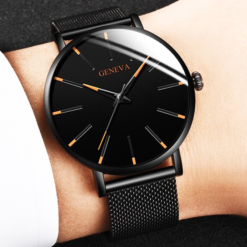 Minimalist Men's Fashion Ultra Thin Watches Simple Men Business Stainless Steel Mesh Belt Quartz Watch Relogio Masculino