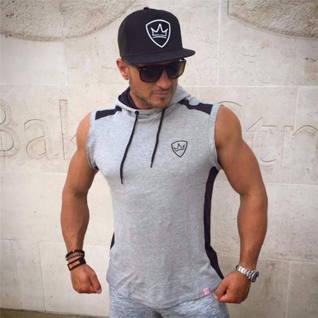 Summer Flex: Men's Stretchy Sleeveless Hooded Tank Top for Gym & Fitness