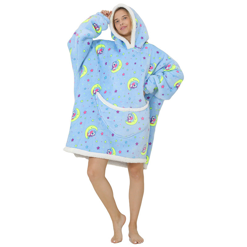 Lazy Blanket Composite Lamb Fleece Pullover Flannel Sweater Blanket Hooded Lazy Clothes Outdoor Warm Pajamas