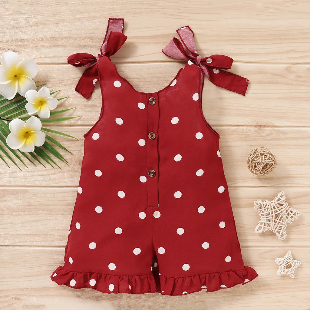 1 2 3 4 Years Summer Toddler Baby Girls Romper Sleeveless Dot Print Ruffles Suspender Jumpsuit Kids Outfits Fashion Girl Clothes