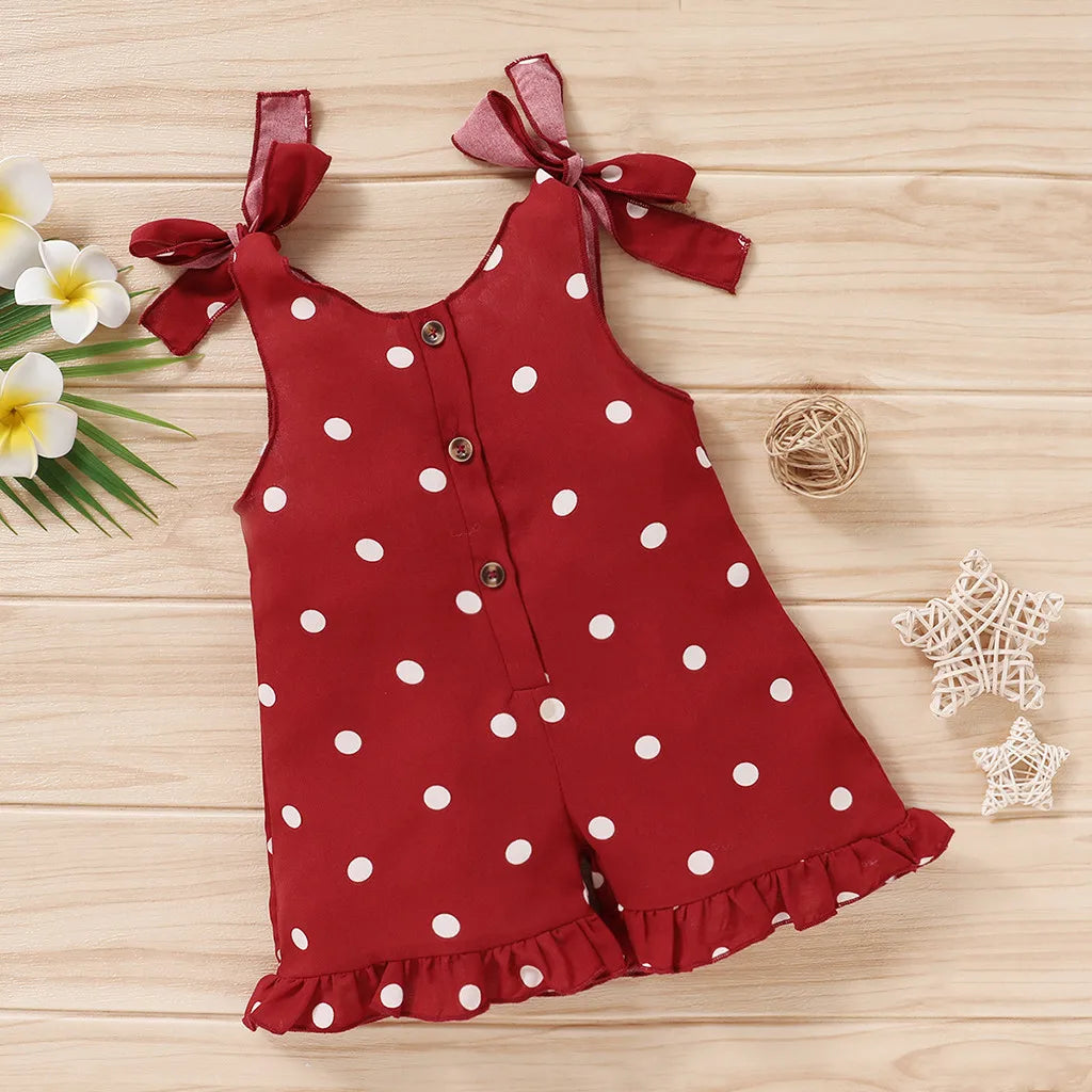 1 2 3 4 Years Summer Toddler Baby Girls Romper Sleeveless Dot Print Ruffles Suspender Jumpsuit Kids Outfits Fashion Girl Clothes