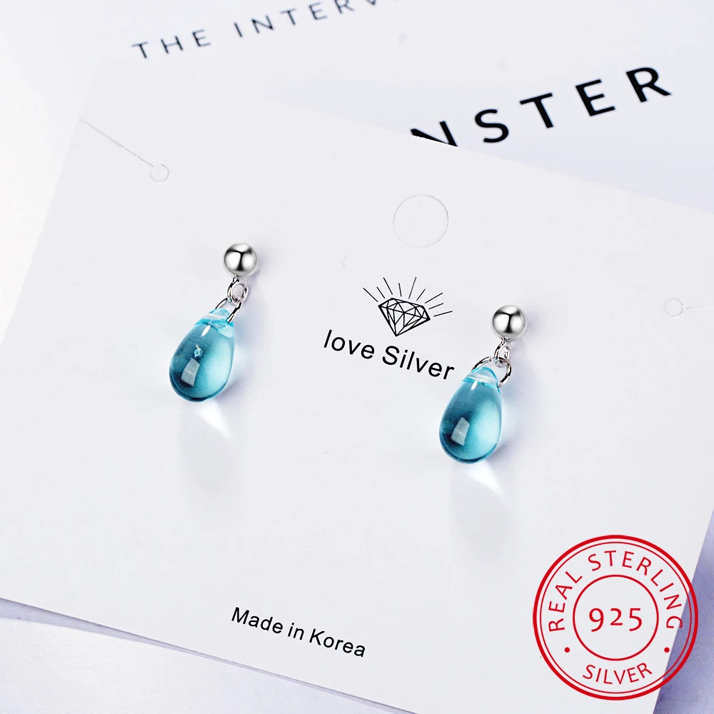 Blue Water Drop Earrings 925 Sterling Silver Earrings For Women Girl