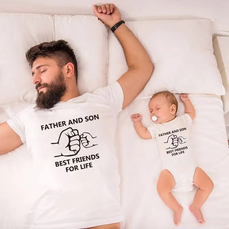 Family look Father and Son Best Friends for Life Cotton Dad T-shirt Kids man power fist baby clothes Matching Family Outfits