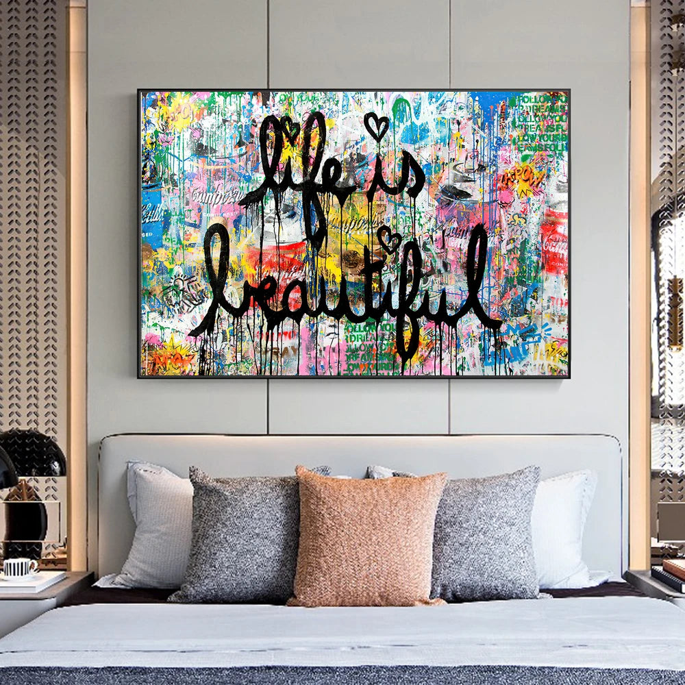 Life is Beautiful Banksy Graffiti Art Canvas Paintings on the Wall Art Posters and Prints Abstract Street Pictures Home Decor