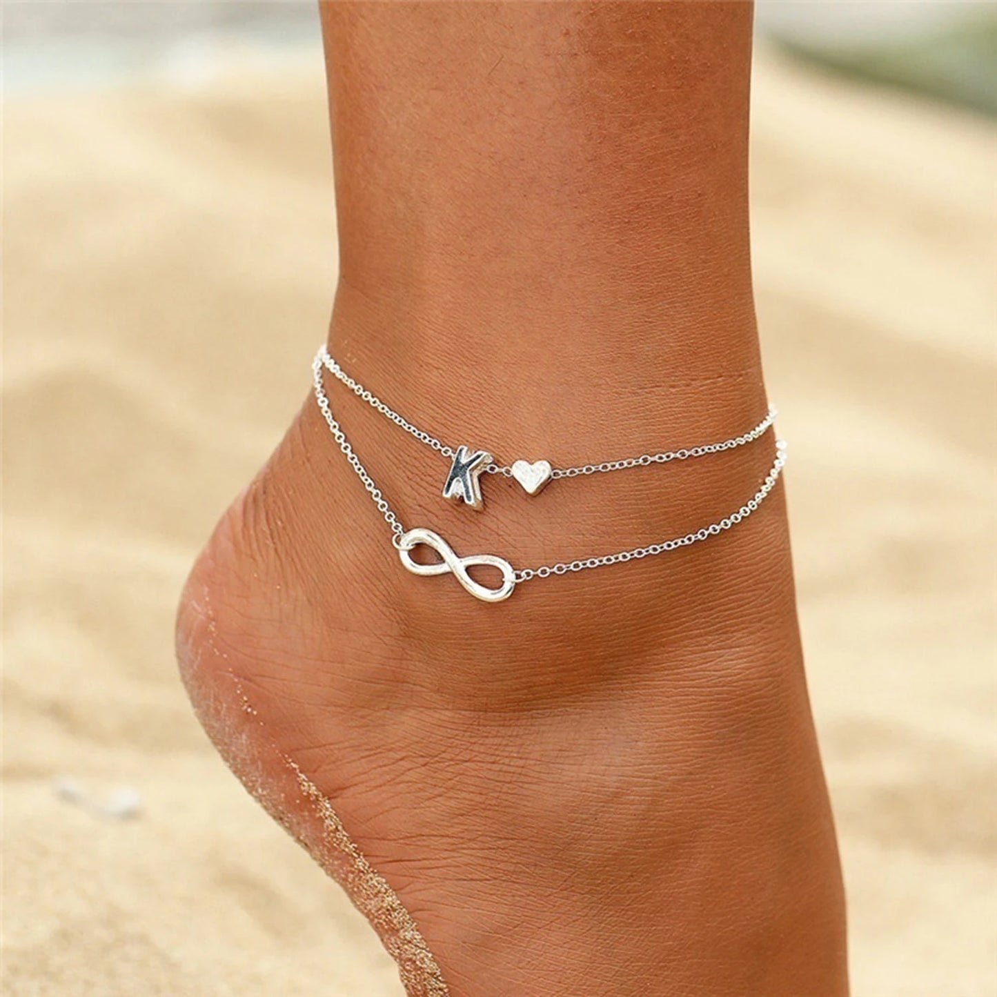 Summer Elegance 2024: Bohemian Charm with Personalized Letter Heart Anklets for Women