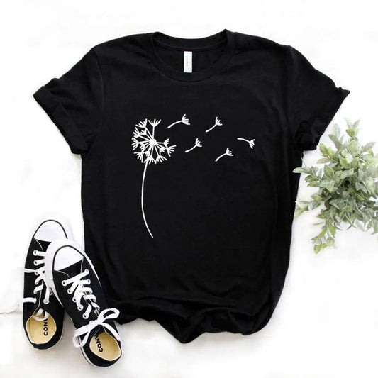 Wildflower Dandelion Print Women's T-Shirt - Casual Cotton Funny Shirt | Perfect Gift for Young Ladies and Girls