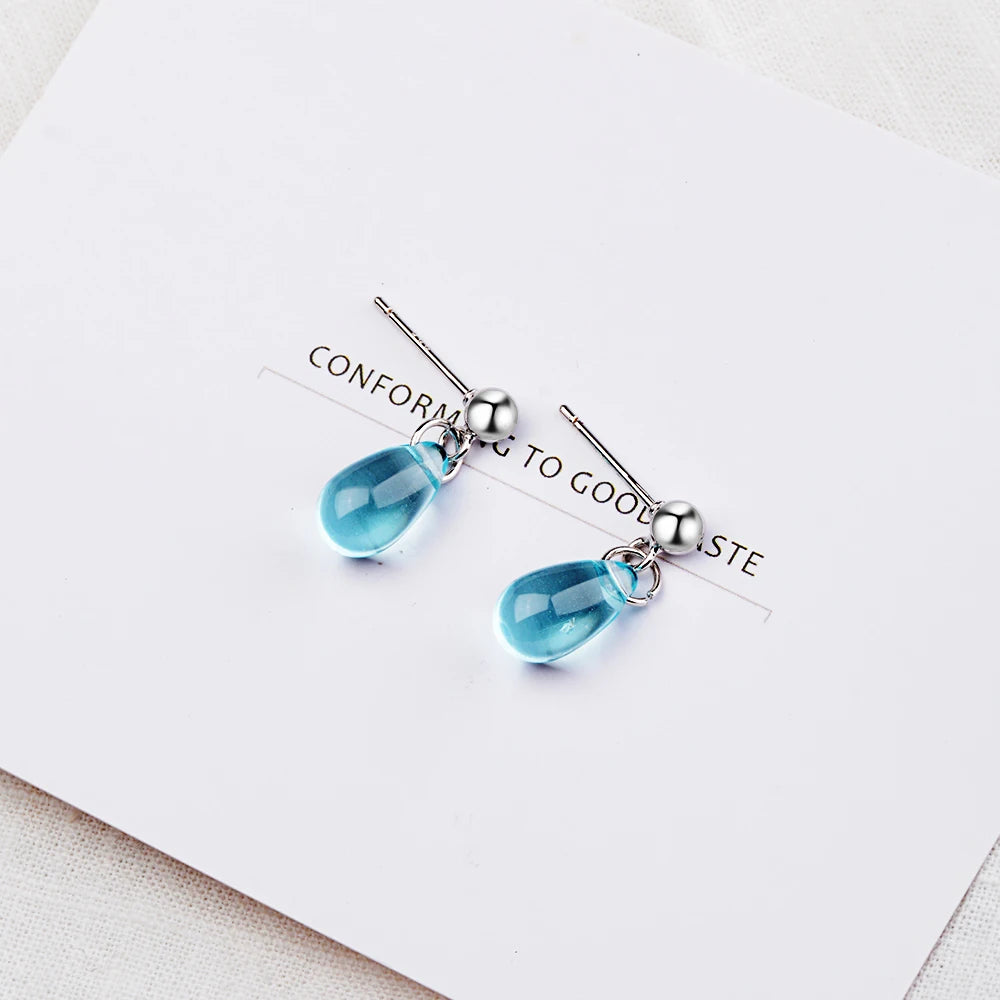 Blue Water Drop Earrings 925 Sterling Silver Earrings For Women Girl