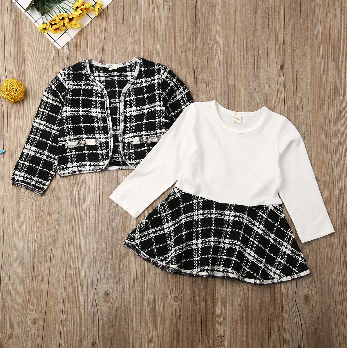 2Pcs Party Kids Clothes For Baby Girl Fashion Pageant Plaid Coat Tutu Dress Outfits Suit Toddler Girl Clothing Set