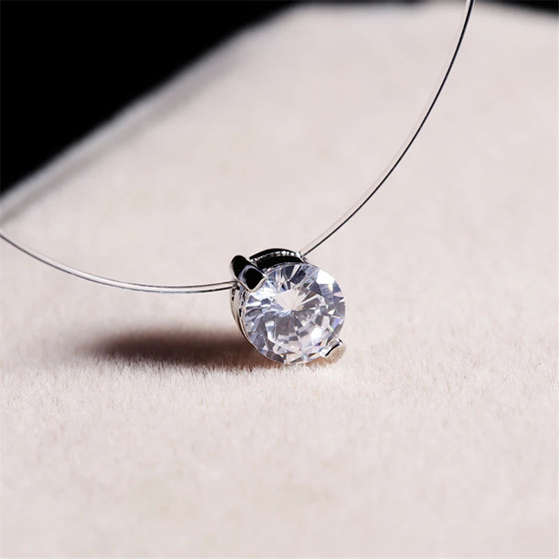 Choker Invisible Fish Line Crystal Necklace Pendants Neck Zircon Women Clavicle Chain Lady Feminino Collar