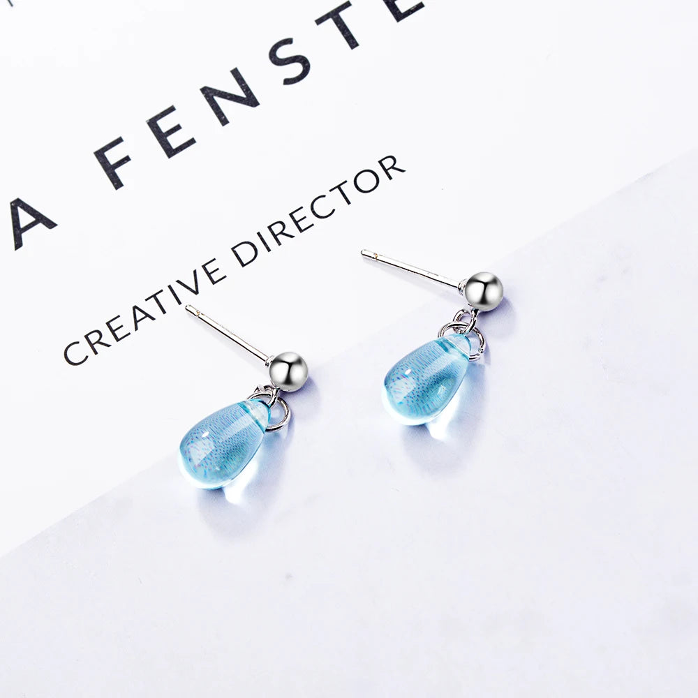 Blue Water Drop Earrings 925 Sterling Silver Earrings For Women Girl