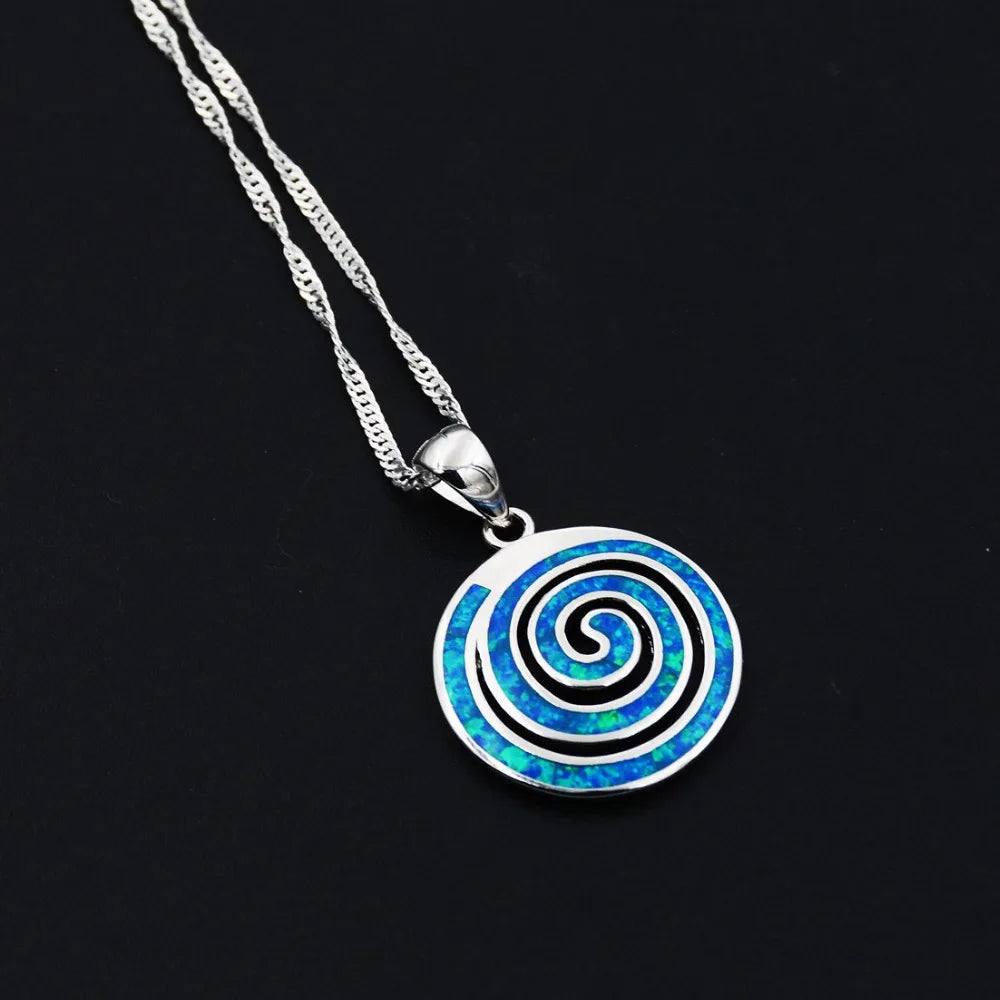 Swirl Design Blue Fire Opal Pendant Necklace For Best Friends