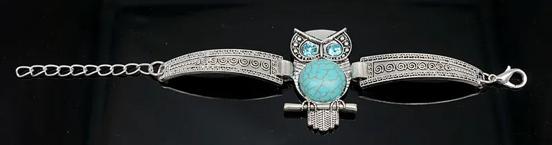 Classical Vintage Owl Turquoises Bracelet & Bangles for women men fashion jewelry silver plated Charm Friendship Bracelet