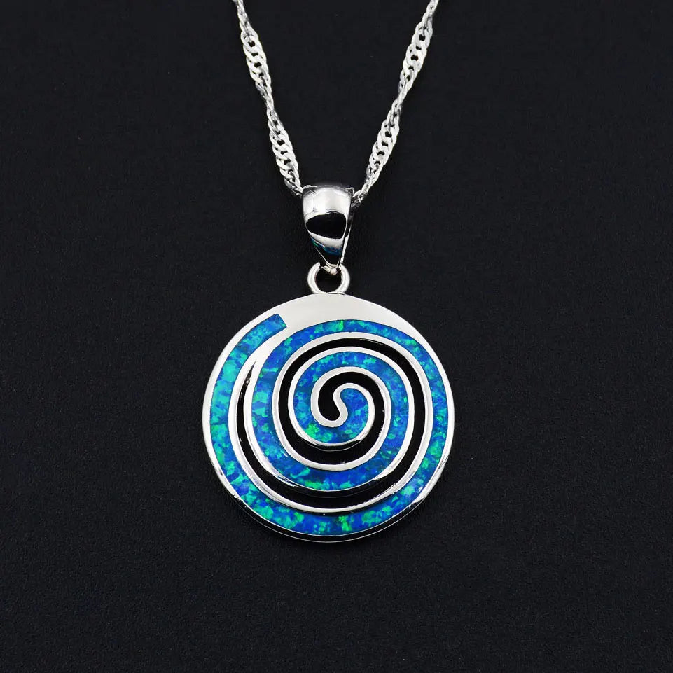 Swirl Design Blue Fire Opal Pendant Necklace For Best Friends