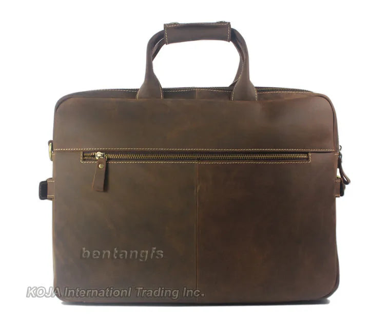 Vintage Men Leather Briefcase Tote Business bag Crazy Horse Genuine Leather portfolio men briefcase male 15" laptop bag office