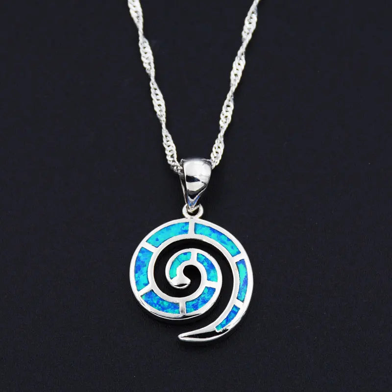 Swirl Design Blue Fire Opal Pendant Necklace For Best Friends