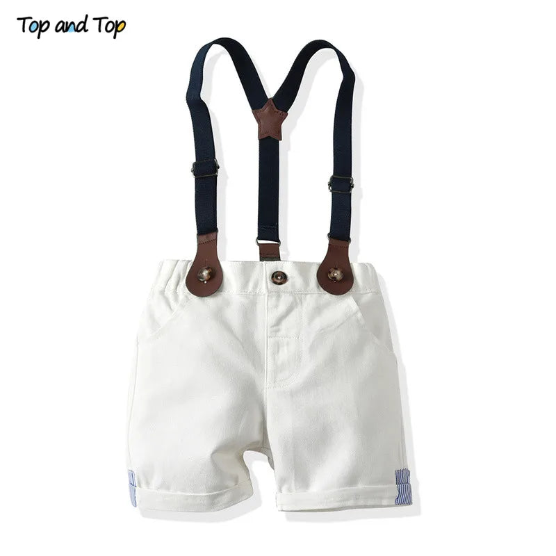 Top and Top Toddler Baby Boy Clothing Set Gentleman Short Sleeve Shirt+Suspender Shorts 2PCS Outfits Newborn Boy Clothes Set