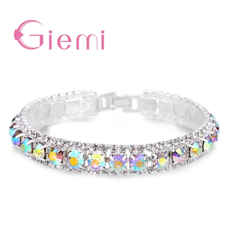 Shining AAA+ Austrian Crystal Bracelets for Women Real 925 Sterling Silver Cubic Zircon Stone Paved Bangle Wristband