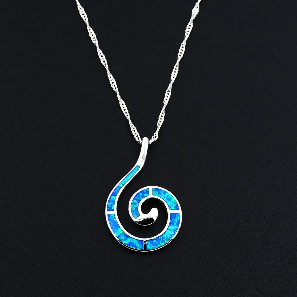 Swirl Design Blue Fire Opal Pendant Necklace For Best Friends