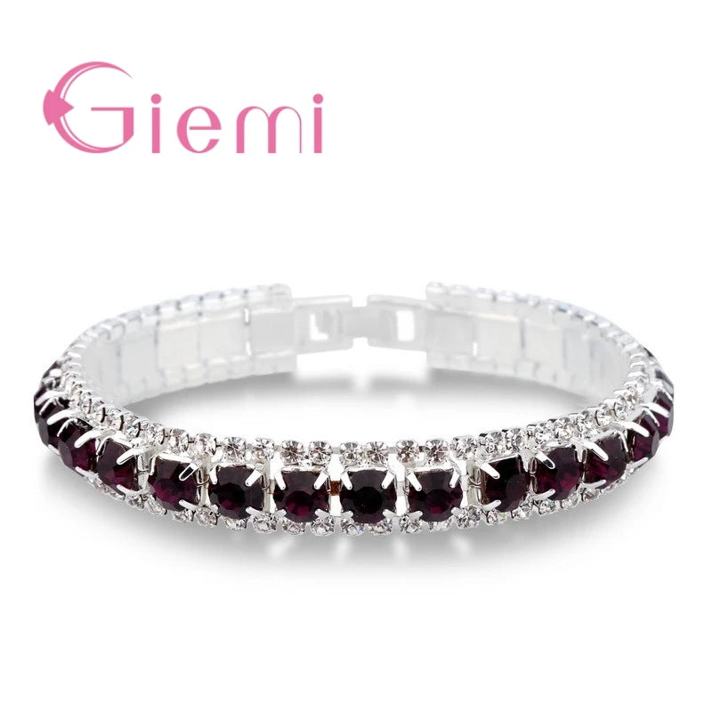 Shining AAA+ Austrian Crystal Bracelets for Women Real 925 Sterling Silver Cubic Zircon Stone Paved Bangle Wristband