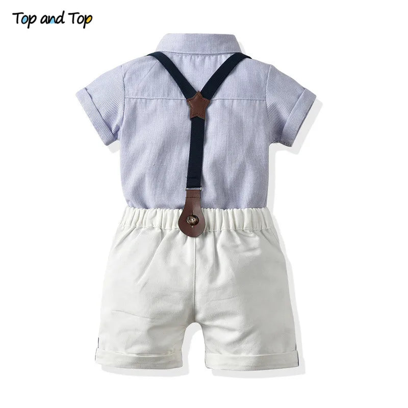 Top and Top Toddler Baby Boy Clothing Set Gentleman Short Sleeve Shirt+Suspender Shorts 2PCS Outfits Newborn Boy Clothes Set