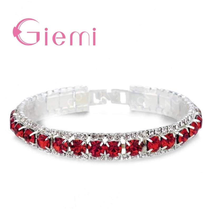 Shining AAA+ Austrian Crystal Bracelets for Women Real 925 Sterling Silver Cubic Zircon Stone Paved Bangle Wristband