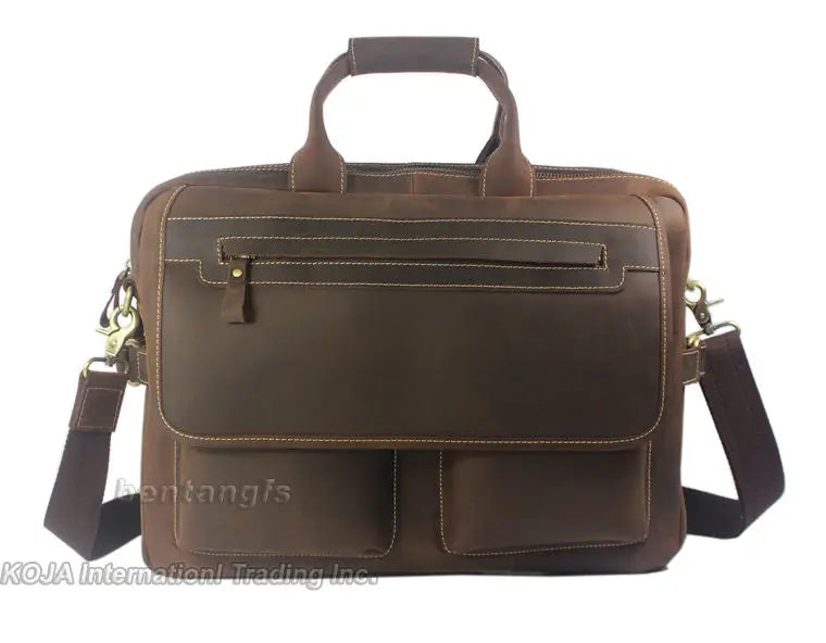 Vintage Men Leather Briefcase Tote Business bag Crazy Horse Genuine Leather portfolio men briefcase male 15" laptop bag office