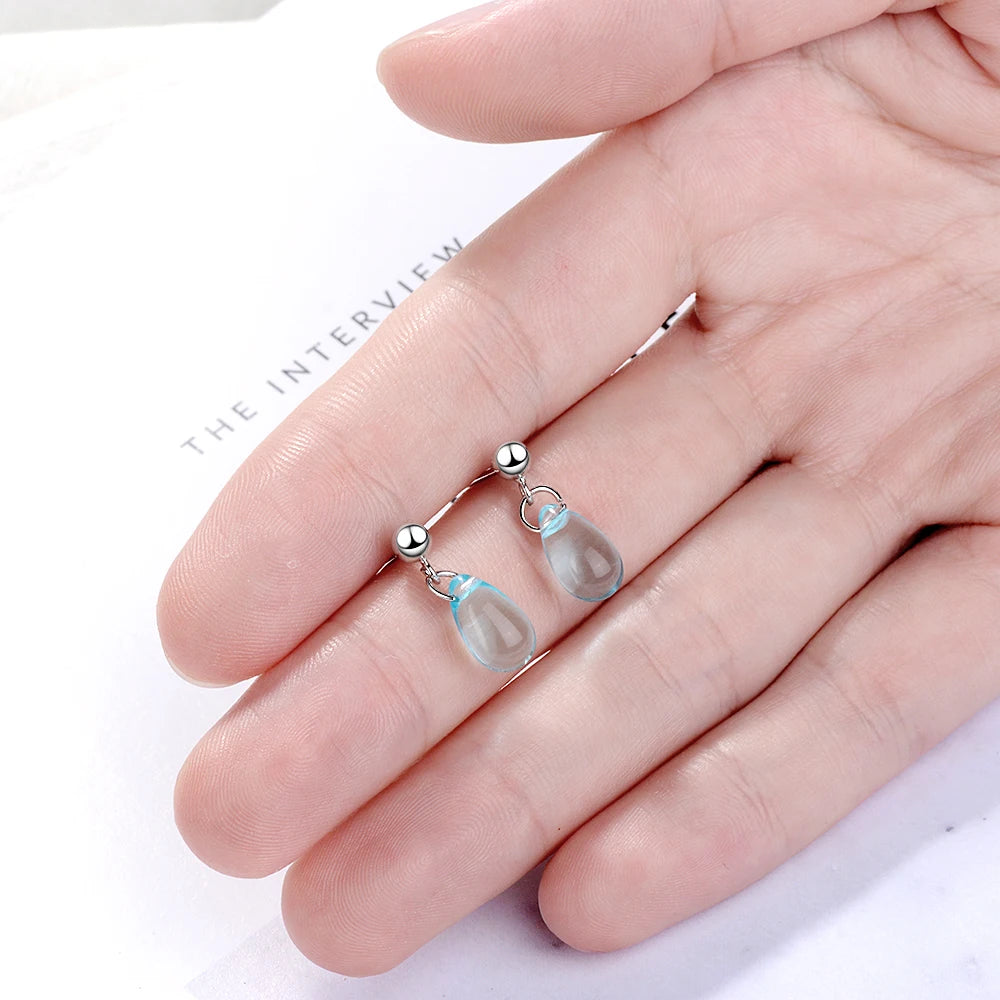 Blue Water Drop Earrings 925 Sterling Silver Earrings For Women Girl