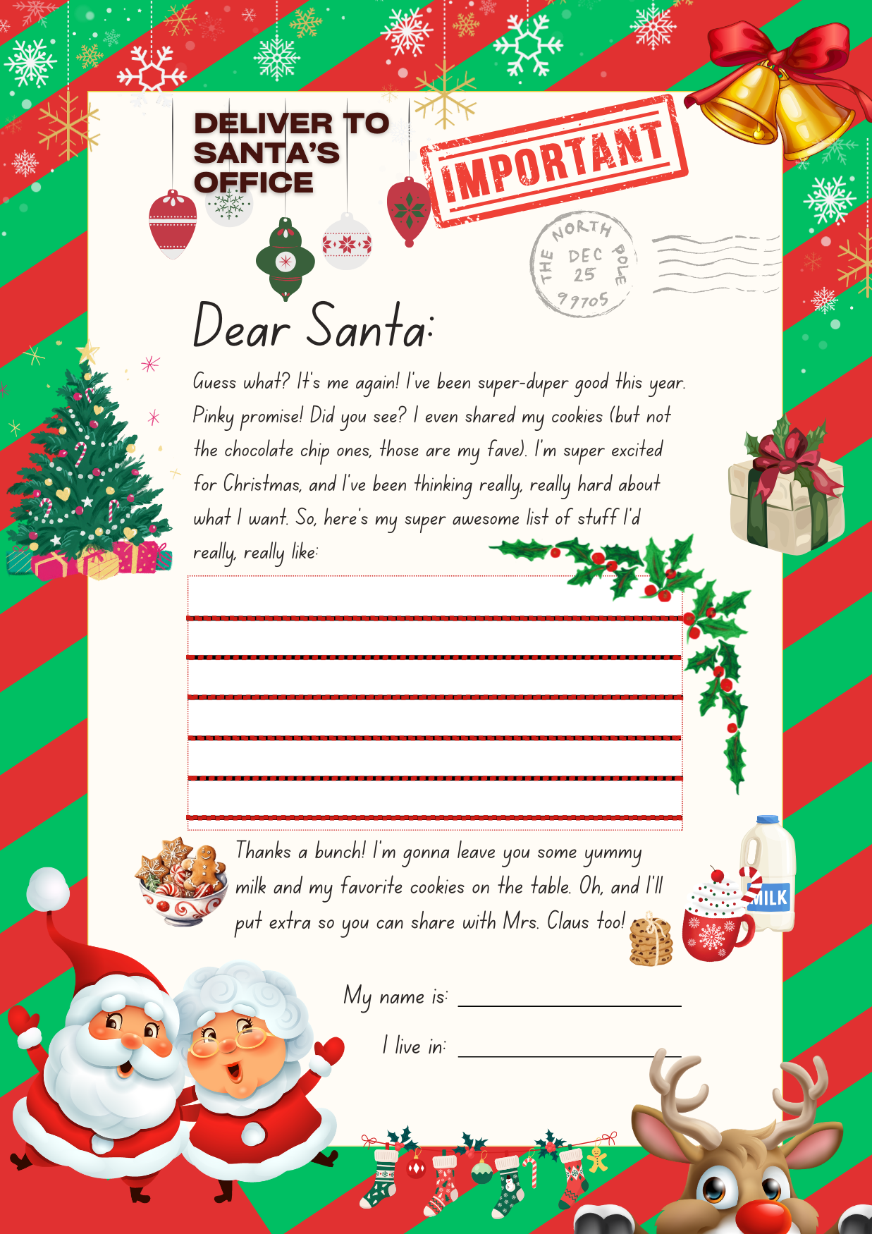 Illustrated Christmas Santa’s Letter A4 Document Digital Download