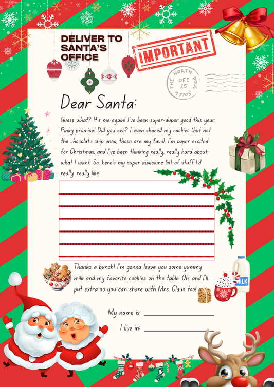 Illustrated Christmas Santa’s Letter A4 Document Digital Download