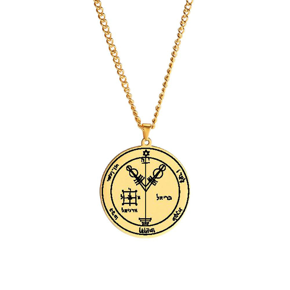 Gold Solomon Seal Jupiter Amulet Stainless Steel Necklace