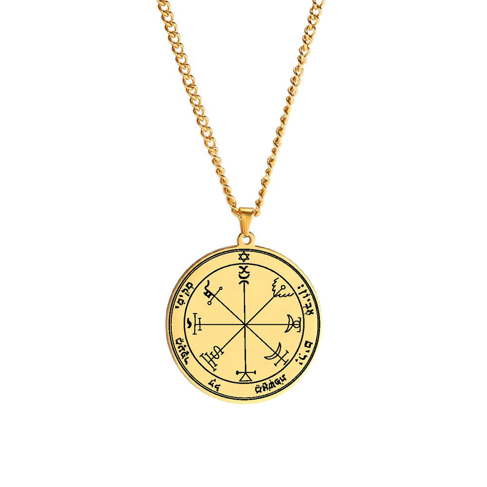 Gold Solomon Seal Jupiter Amulet Stainless Steel Necklace