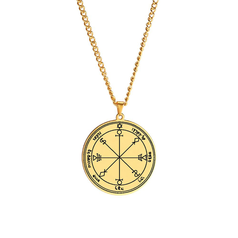 Gold Solomon Seal Jupiter Amulet Stainless Steel Necklace