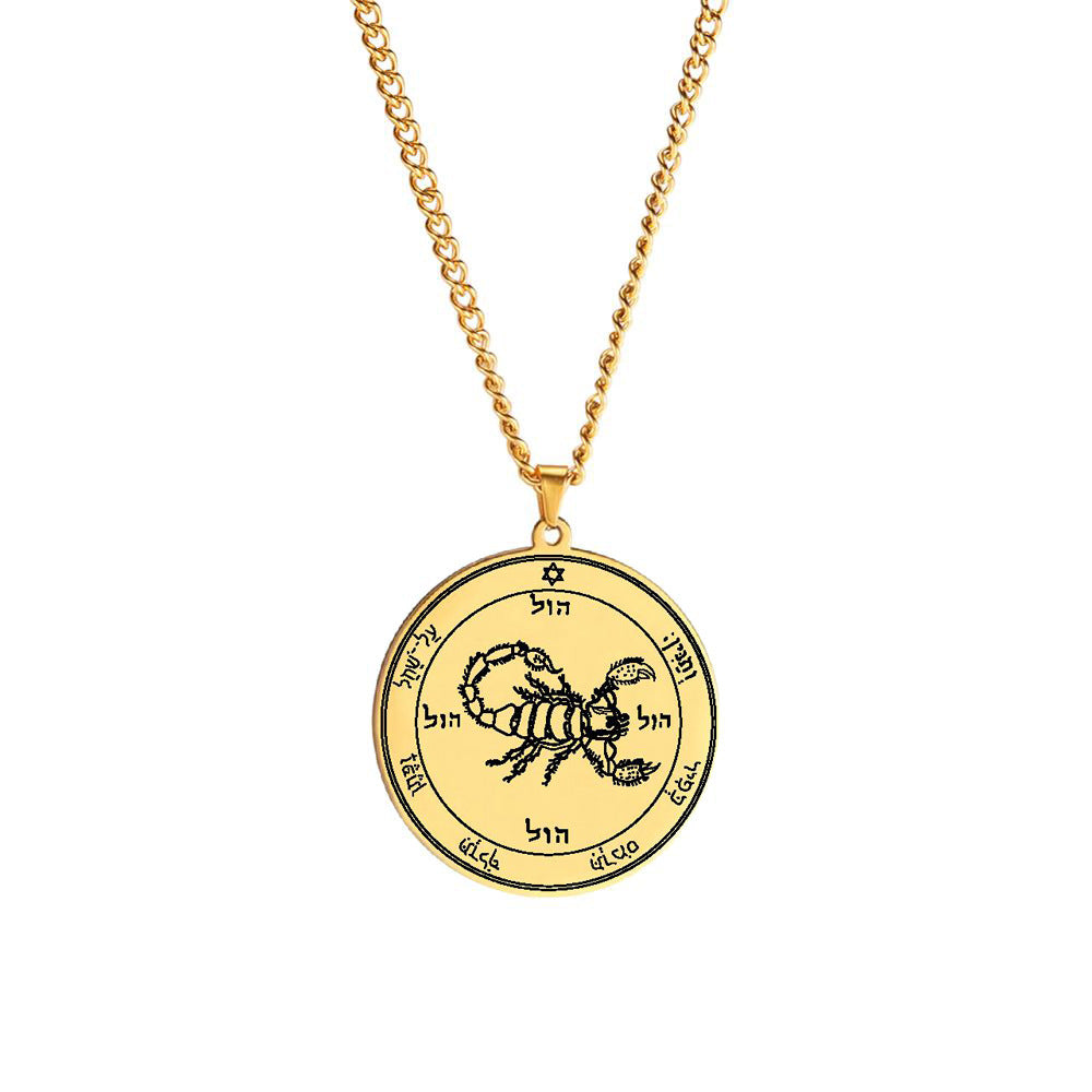 Gold Solomon Seal Jupiter Amulet Stainless Steel Necklace