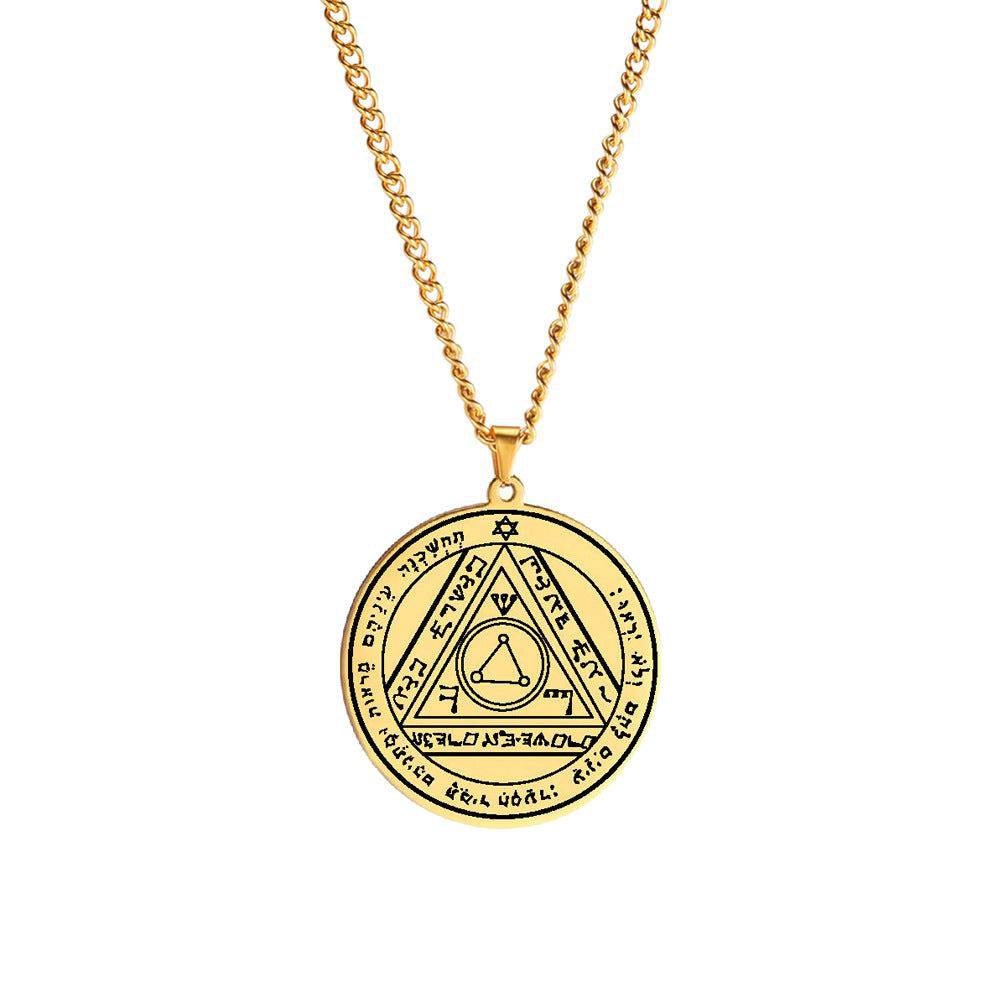 Gold Solomon Seal Jupiter Amulet Stainless Steel Necklace