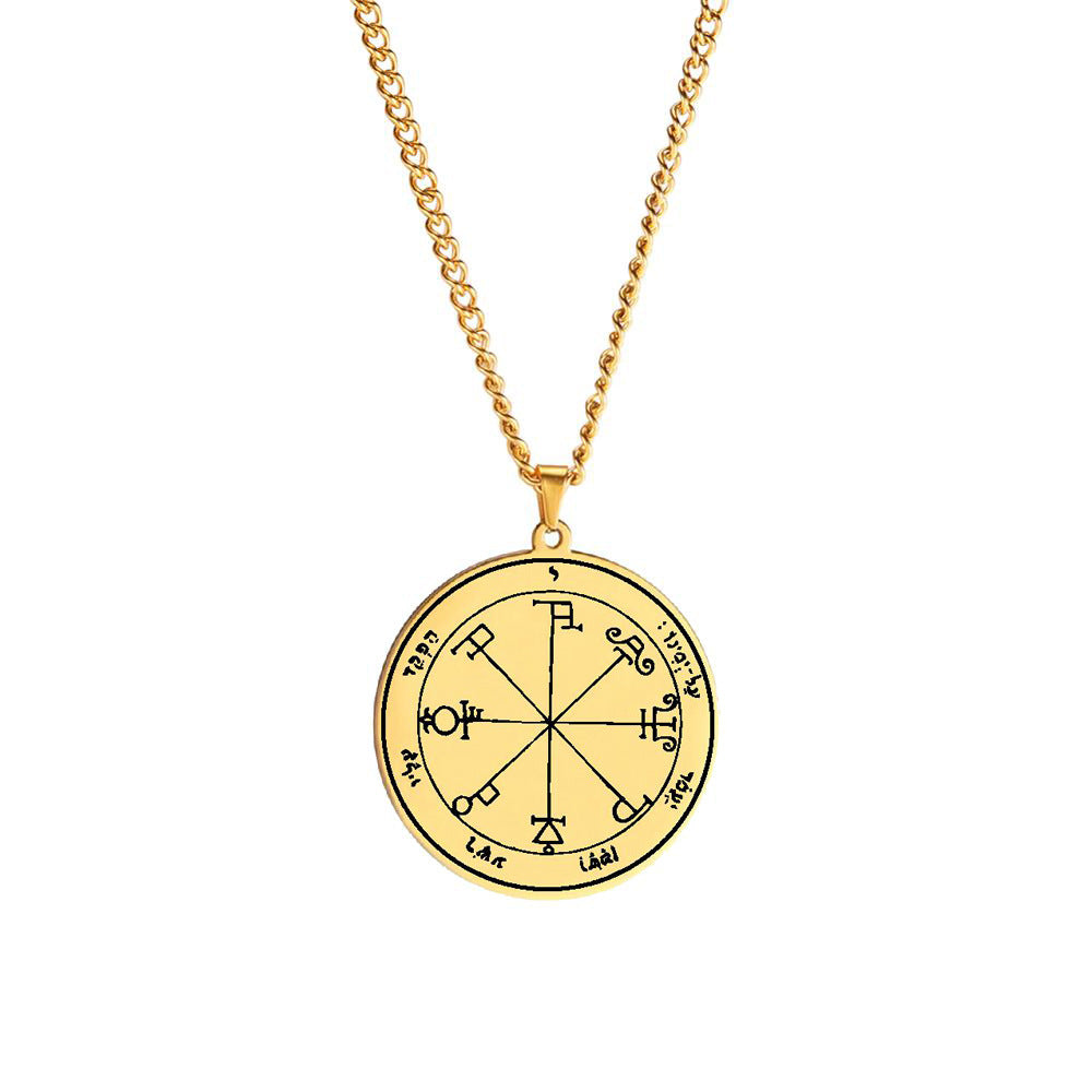 Gold Solomon Seal Jupiter Amulet Stainless Steel Necklace