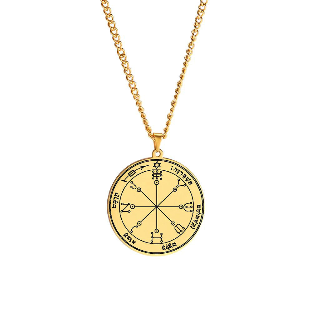 Gold Solomon Seal Jupiter Amulet Stainless Steel Necklace