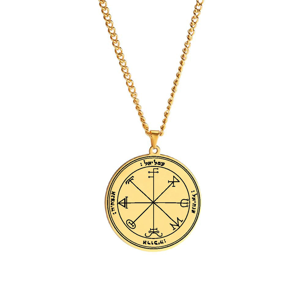 Gold Solomon Seal Jupiter Amulet Stainless Steel Necklace