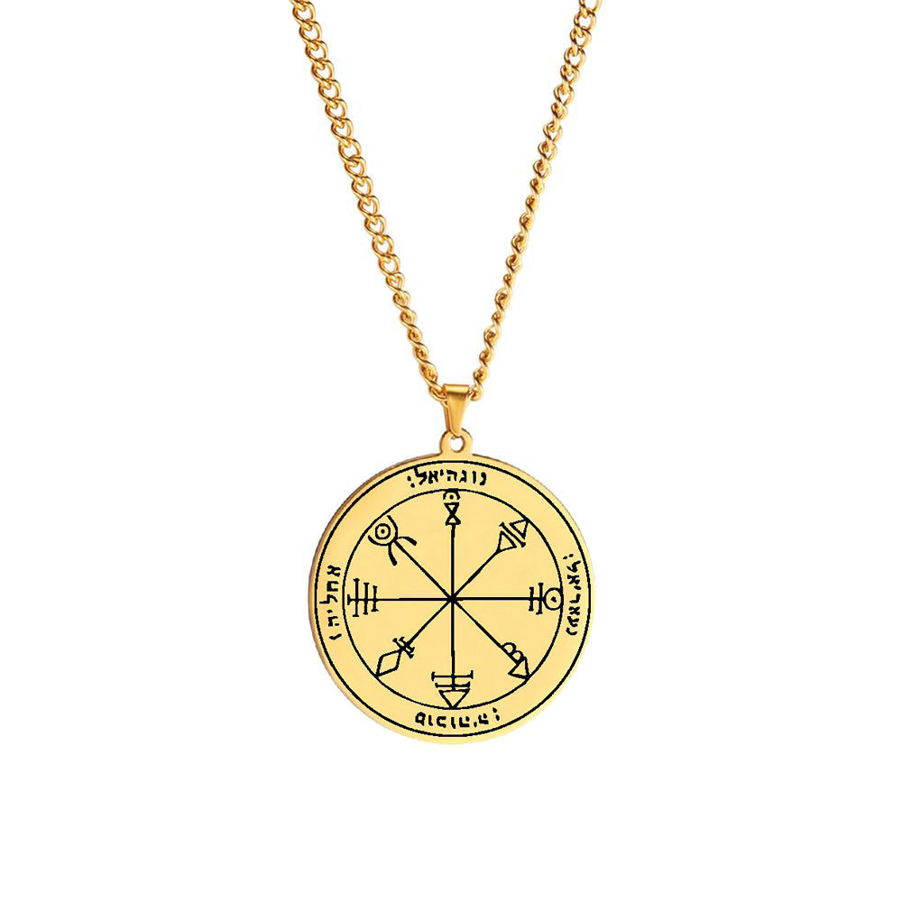 Gold Solomon Seal Jupiter Amulet Stainless Steel Necklace