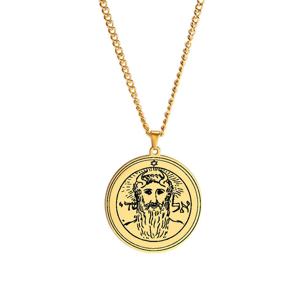 Gold Solomon Seal Jupiter Amulet Stainless Steel Necklace