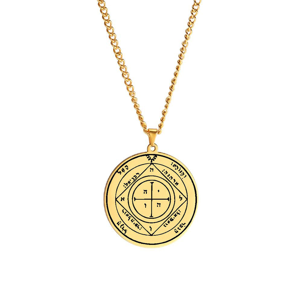 Gold Solomon Seal Jupiter Amulet Stainless Steel Necklace