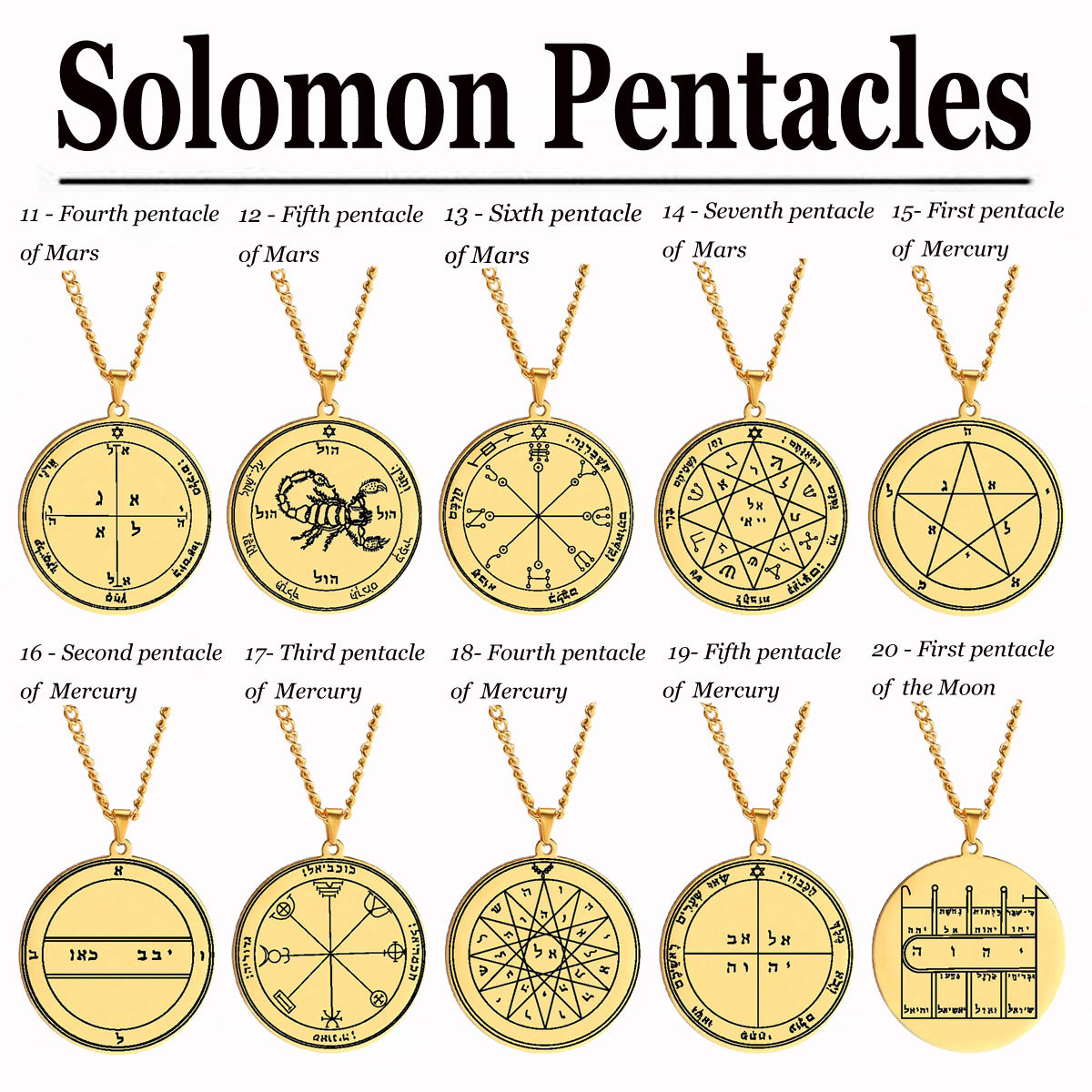 Gold Solomon Seal Jupiter Amulet Stainless Steel Necklace