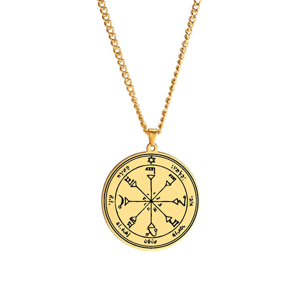 Gold Solomon Seal Jupiter Amulet Stainless Steel Necklace