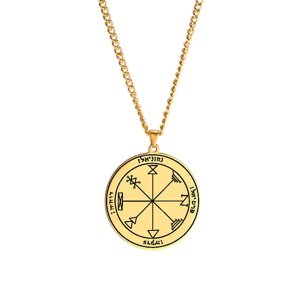 Gold Solomon Seal Jupiter Amulet Stainless Steel Necklace