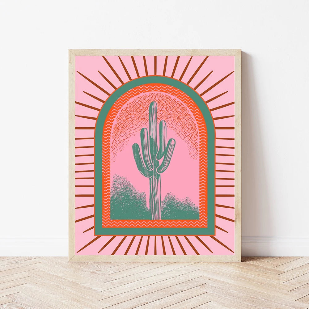 Abstract Landscape Desert Cactus Art Posters Painting Western Boho Prints Cowgirl Horse Wall Art Canvas Nordic Pictures Decor