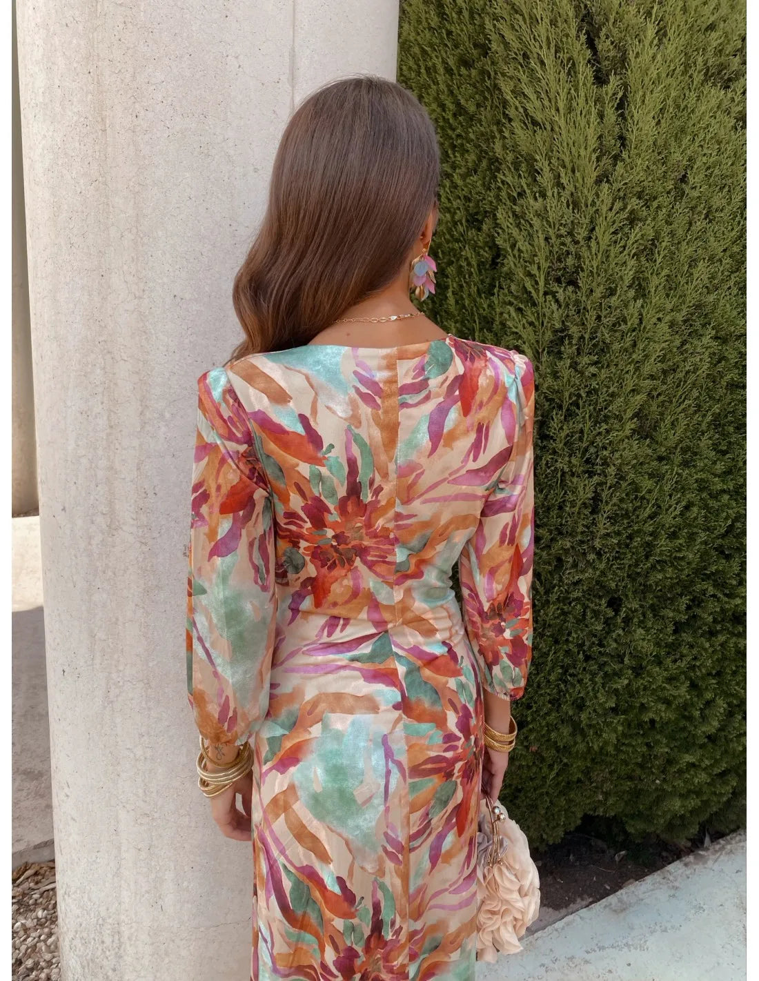 Floral Printed Hollow Out chiffon Long Dresses Women's Sleeves Bodycon cut out Maxi Dresses Chic Lady Prom Gown Robes 2024 new