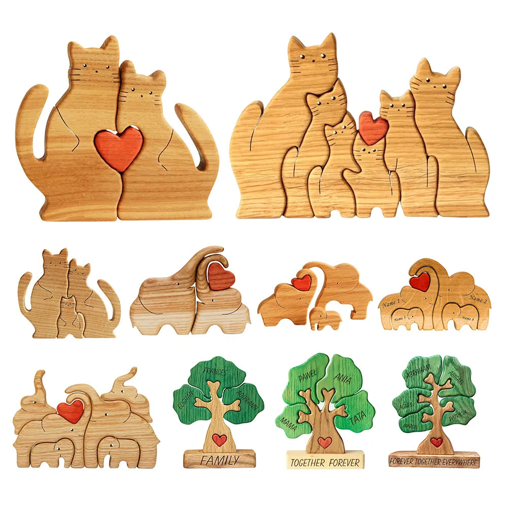 Wooden Personalised Bear Family Theme Art Puzzle DIY Family Name Puzzle Desktop Ornament Home Deco Customized Gift For Family