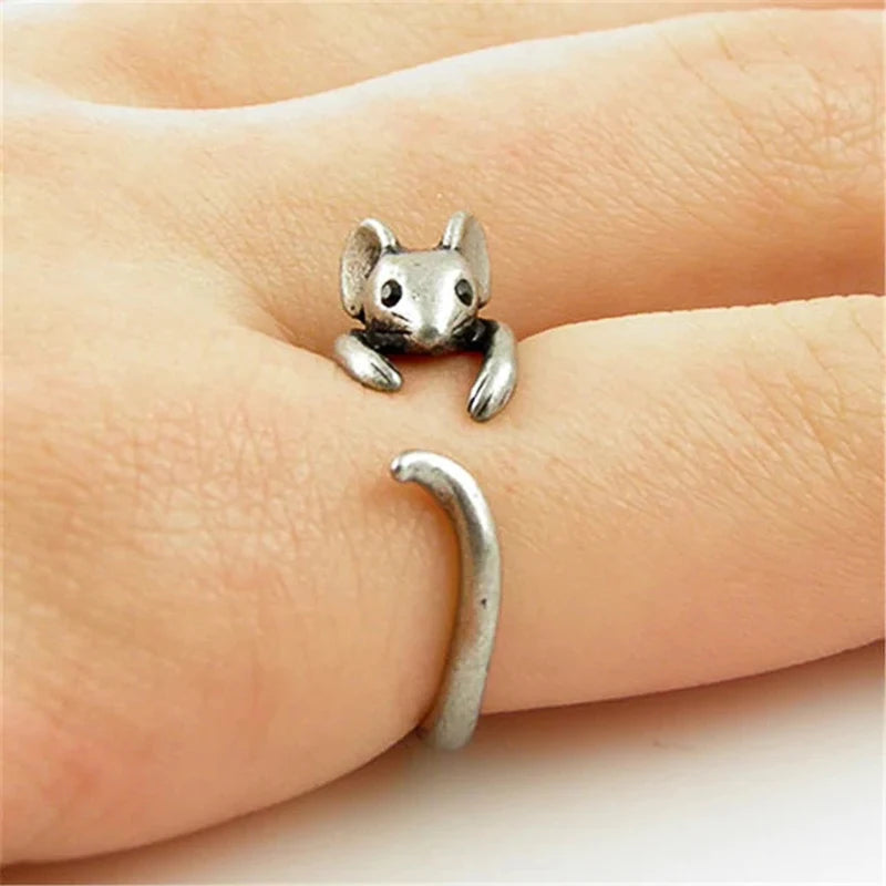 Cute Open resizable Rings for Women Antique Silver Look Modern Fashion Girls Finger Accessories Hip Hop Party Jewelry