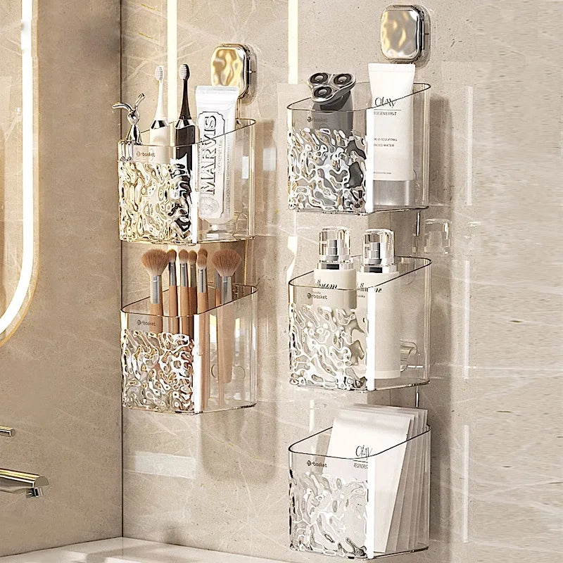 Transform Your Bathroom Oasis: Chic Glacier Pattern No-Punch Shower Caddy & Organizer